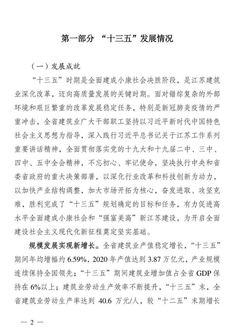 《江苏省建筑业“十四五”发展规划》印发!